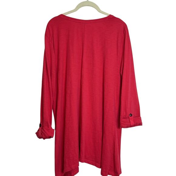 JM Collection Womens Knit Tunic XL Dark Pink Accent Buttons 3Q Sleeves Artsy - Picture 4 of 6